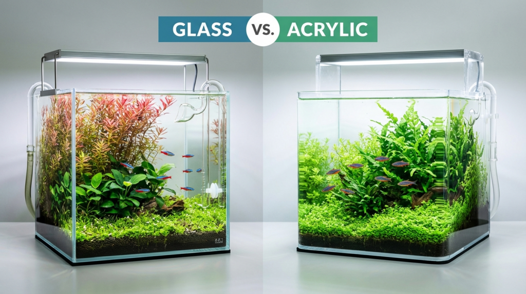 아크릴 유리와 유리어항 비교